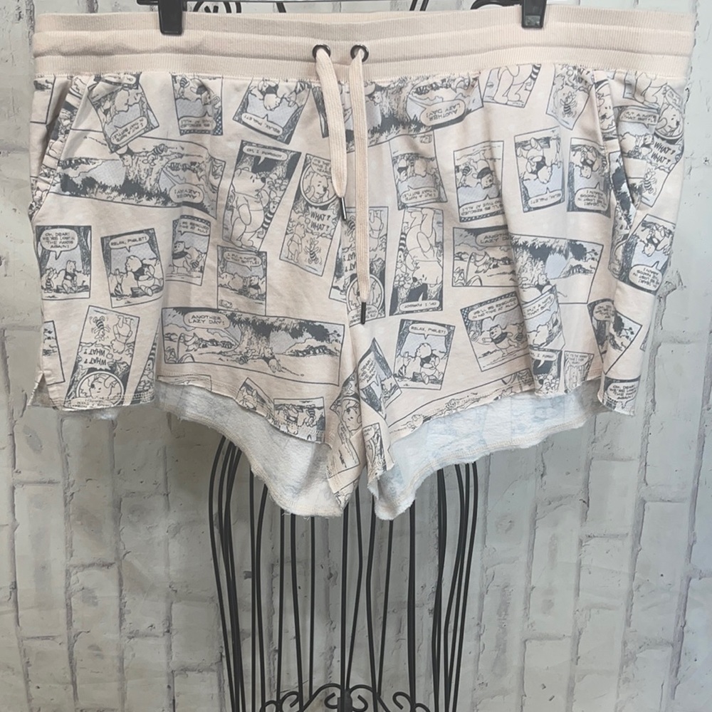 Disney Winnie the Pooh Sleep Shorts Thin Fleece Comic Print Draw String Waist
